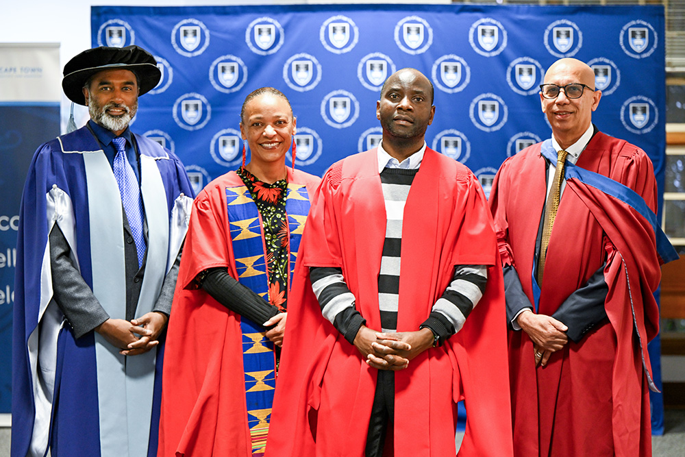 Prof Chitonge (middle) with members of the academic procession at his inaugural lecture