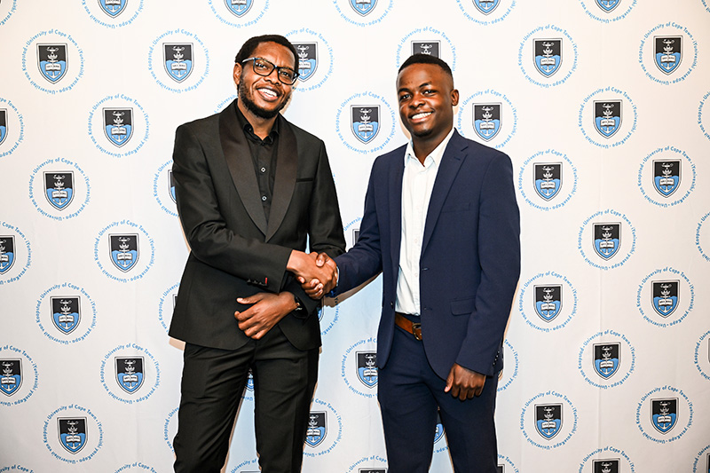 VC Prof Mosa Moshabela and outgoing SRC president, Hlamulo Khorommbi