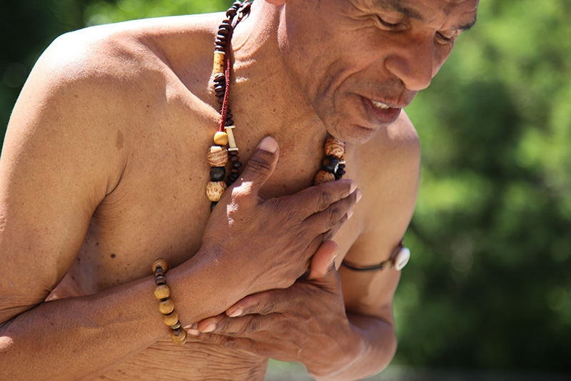 Chief Autshumao Francisco 'Mackie' MacKenzie performs a cleansing ritual